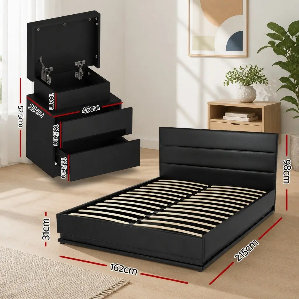 Queen Bed Frame with 2 LED Bedside Tables RGB 16 Colour Mood Lighting Storage