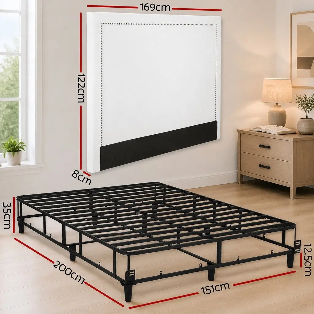 Queen Bed Frame with Fabric Headboard