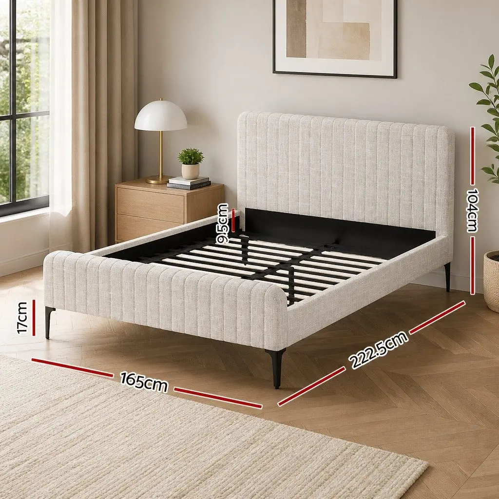 Queen Bed Frame Mattress Set Upholstered Platform Base Pocket Coil Medium Firm 222.5 x 165 x 104 cm
