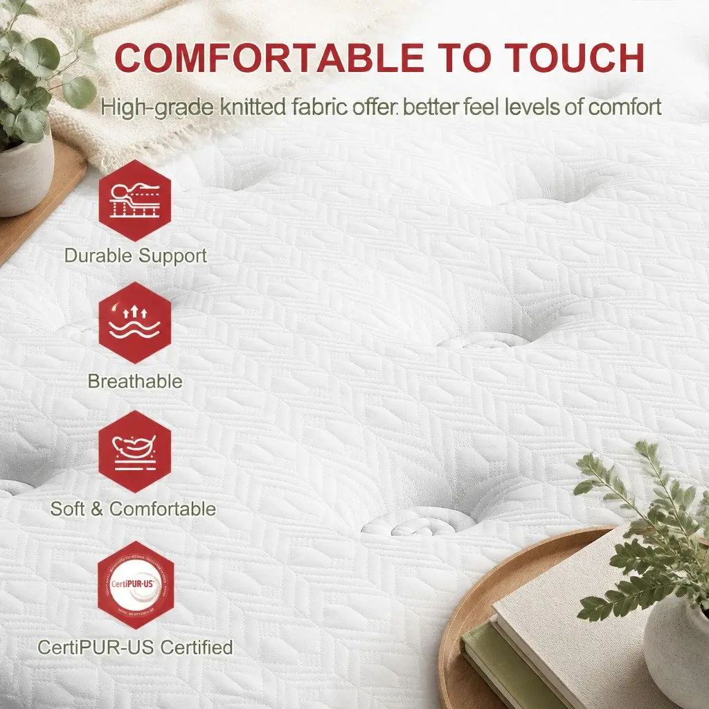 Queen Bed Frame Mattress Set Upholstered Platform Base Pocket Coil Medium Firm 222.5 x 165 x 104 cm