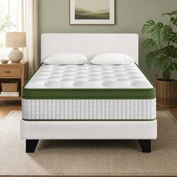Single Bed Frame with Hybrid Mattress Bundle White Boucle Headboard Platform