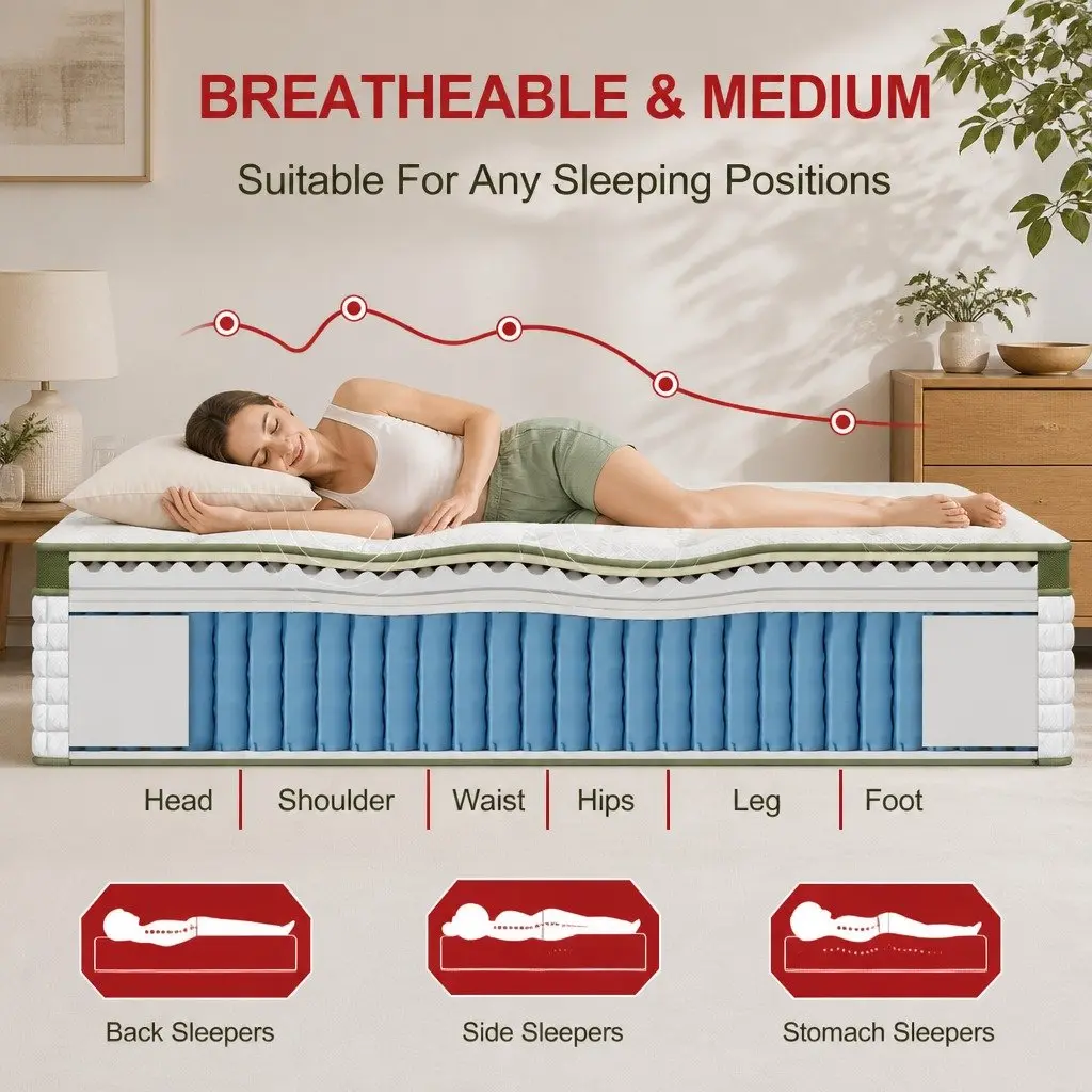 Single Bed Frame Hybrid Mattress Bundle White Boucle Headboard 190cm L x 90cm W