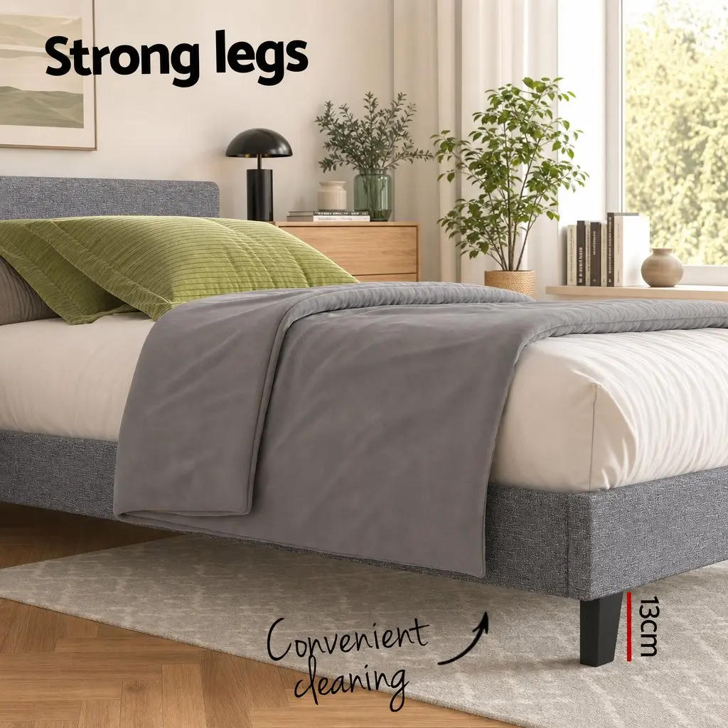 Single Bed Frame Hybrid Mattress 30cm Grey Upholstered Platform