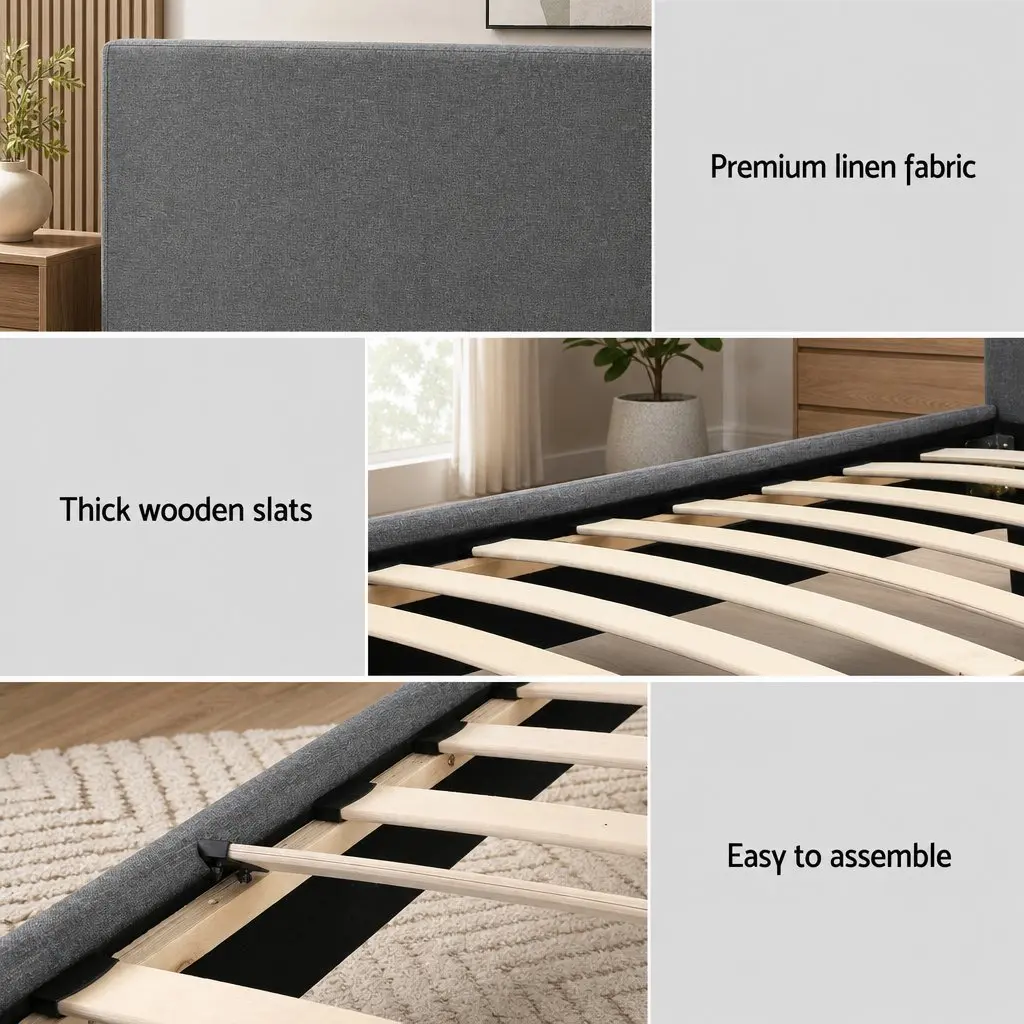 Single Bed Frame Hybrid Mattress 30cm Grey Upholstered Platform