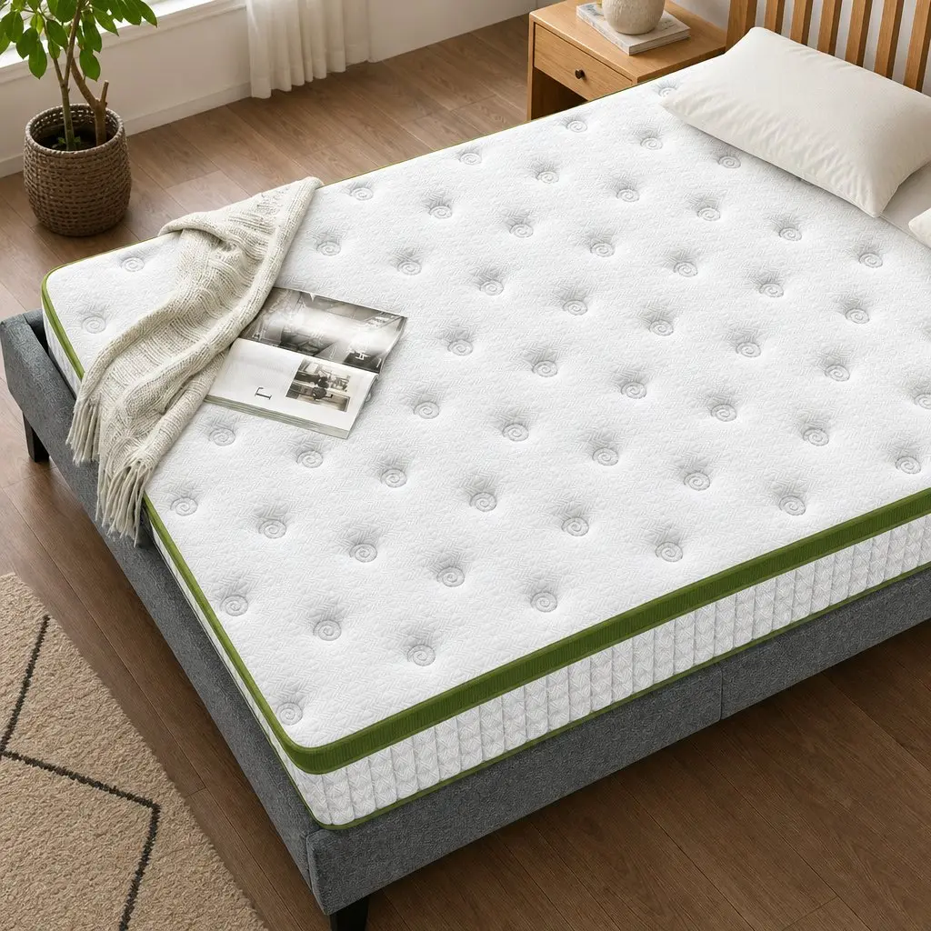 Single Bed Frame Hybrid Mattress 30cm Grey Upholstered Platform