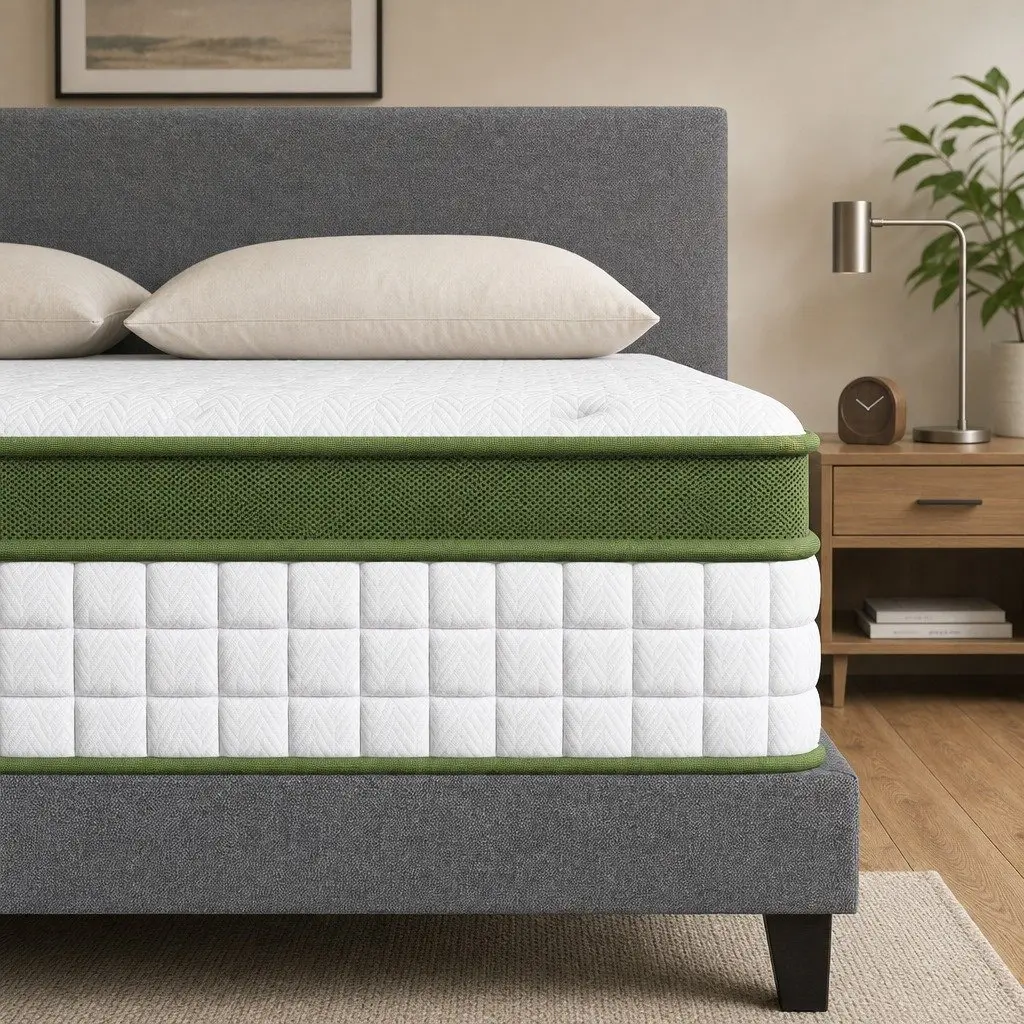 Single Bed Frame Hybrid Mattress 30cm Grey Upholstered Platform