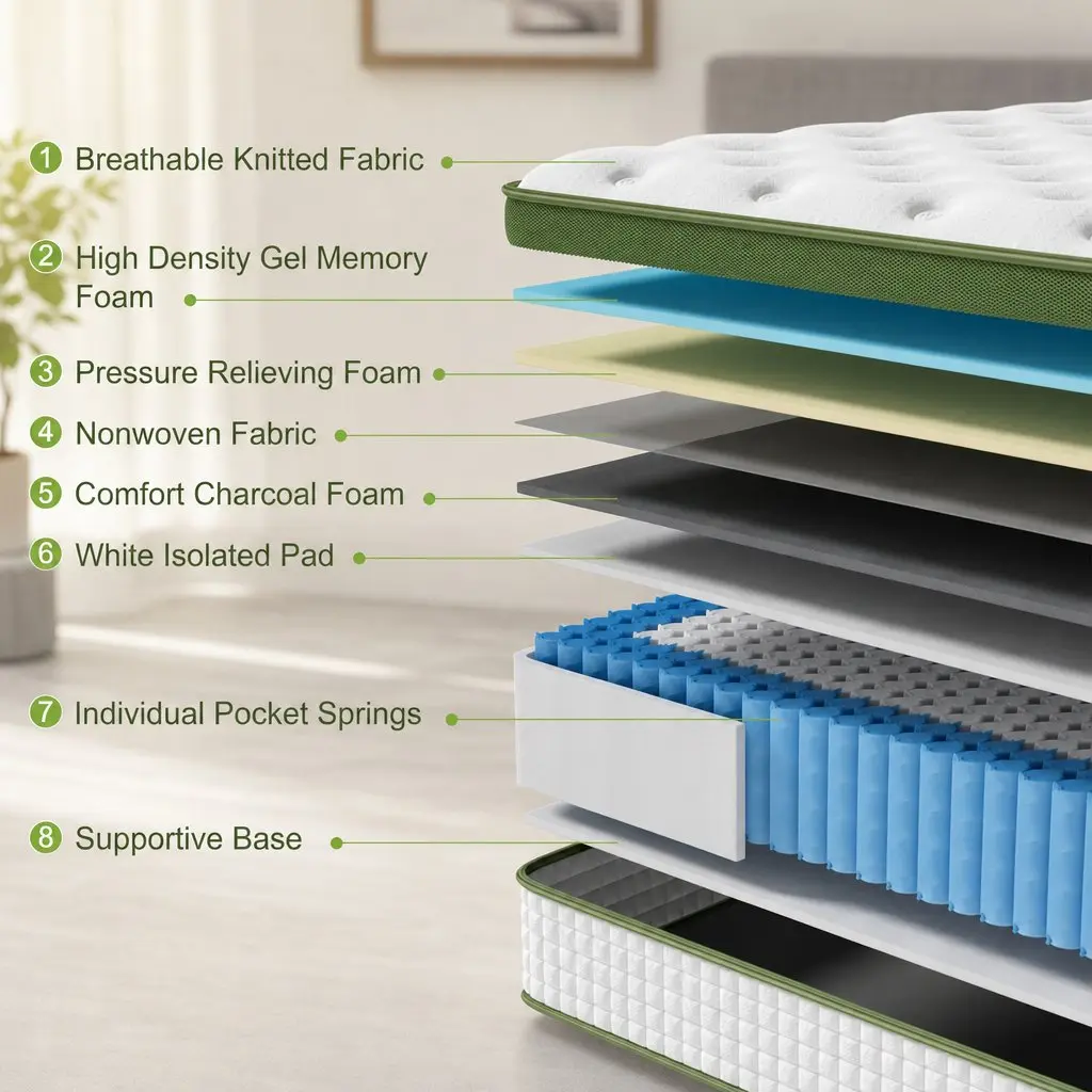 Single Bed Frame Hybrid Mattress 30cm Grey Upholstered Platform