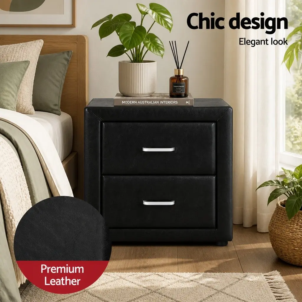 Queen Gas Lift Bed Frame with Storage and Bedside Table Set Black