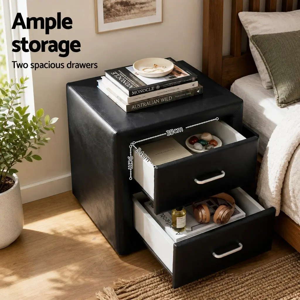 Queen Gas Lift Bed Frame with Storage and Bedside Table Set Black