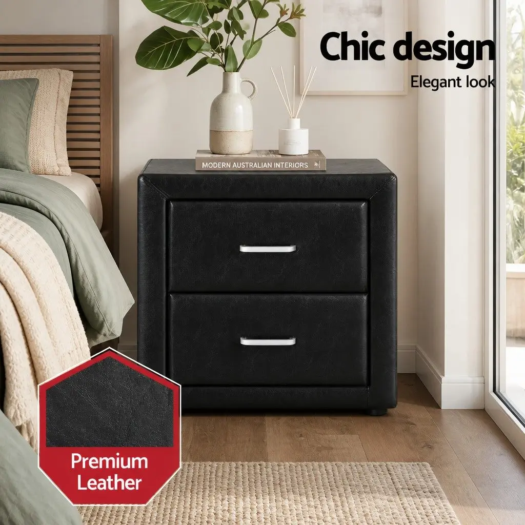 Queen Bed Frame Gas Lift Storage 2 Bedside Tables Black Bedroom Set