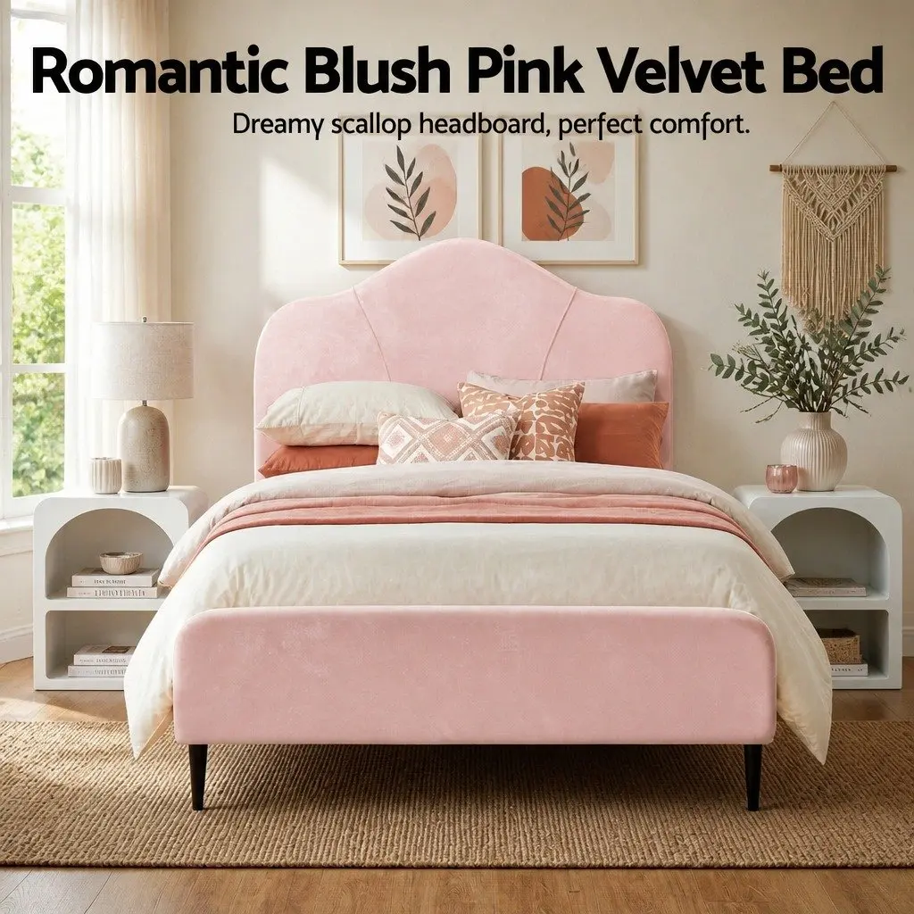 King Single Storage Bed Frame in Pink Velvet