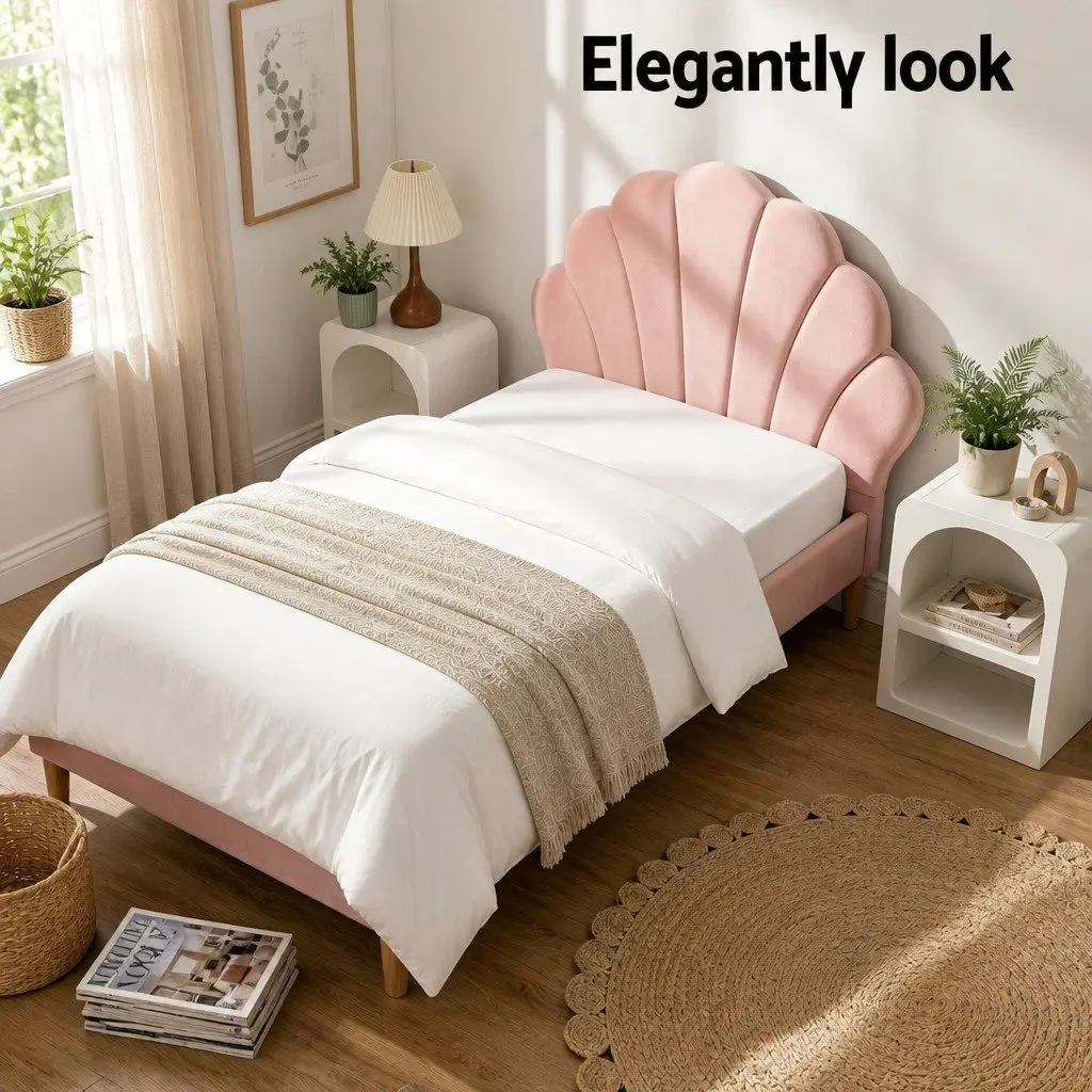 King Single Bed Frame with Scallop Headboard and Matching Bedside Table Storage