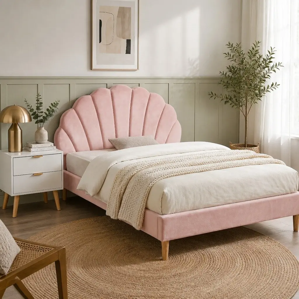 Double Bed Frame Set with Scallop Headboard