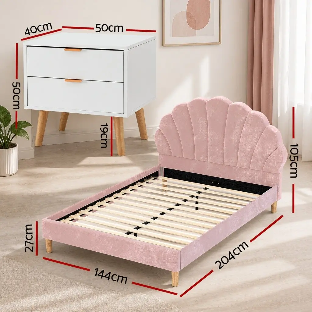 Double Bed Frame Set with Scallop Headboard