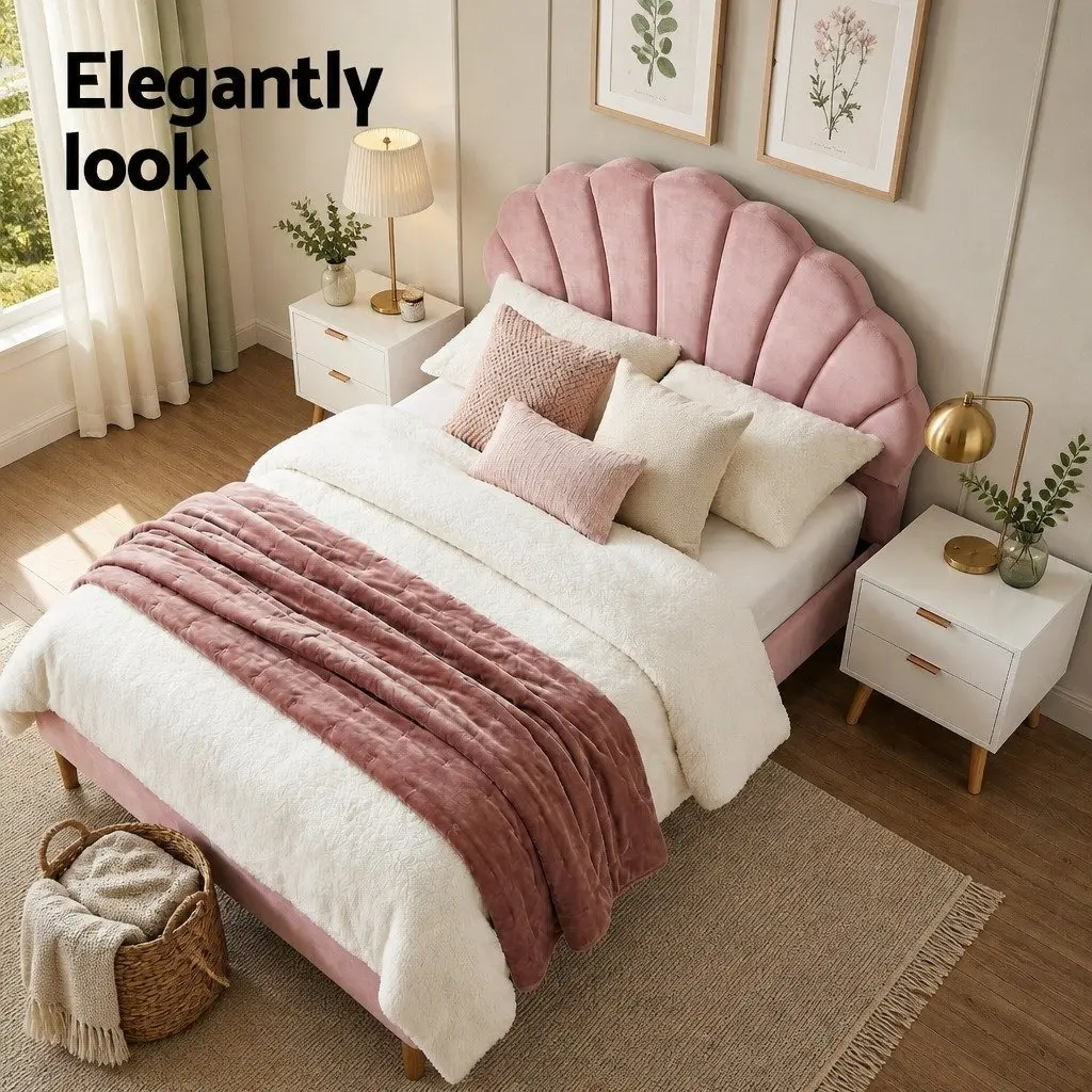Double Bed Frame Set with Scallop Headboard