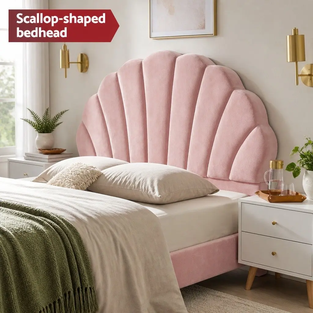 Double Bed Frame Set with Scallop Headboard