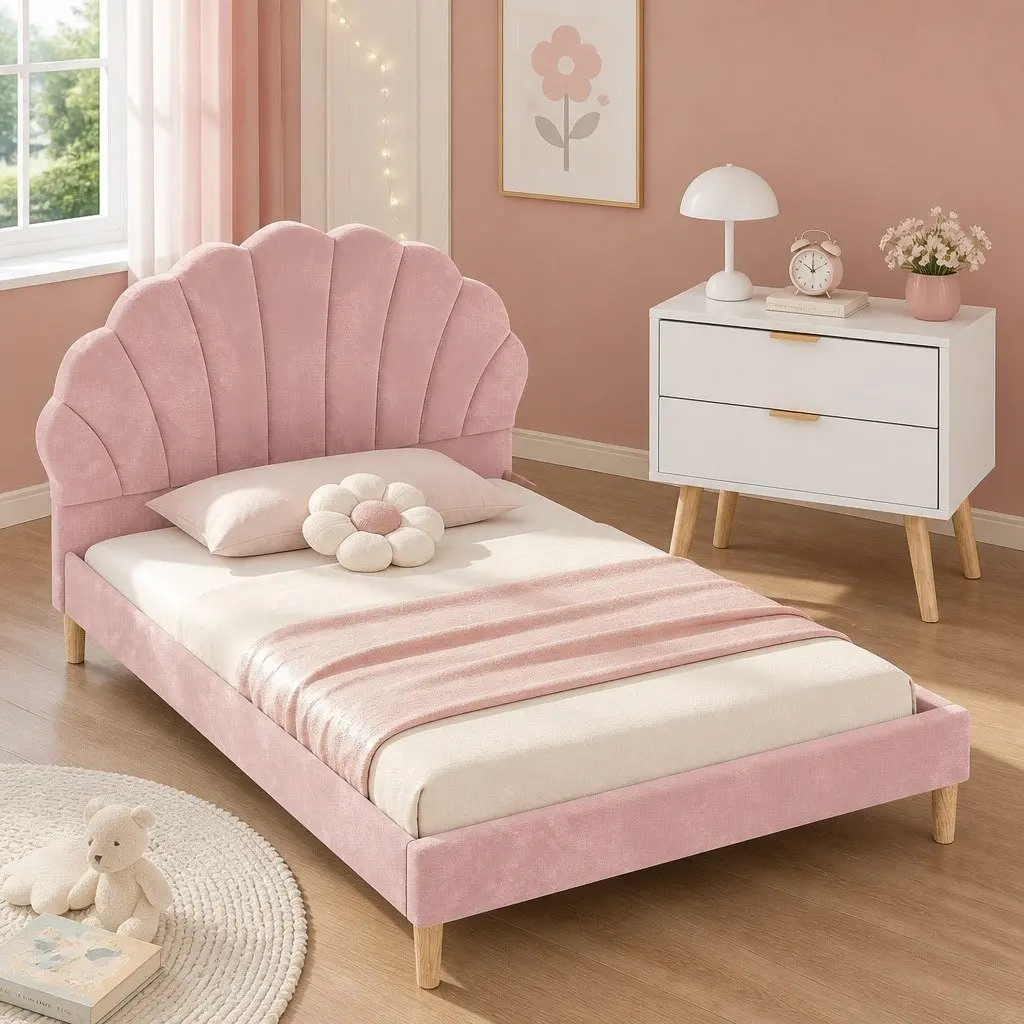 Double Bed Frame Set with Scallop Headboard