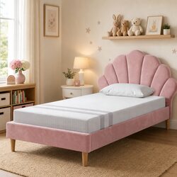 Comfortable King Single Bed Frame with Pink Velvet Upholstery