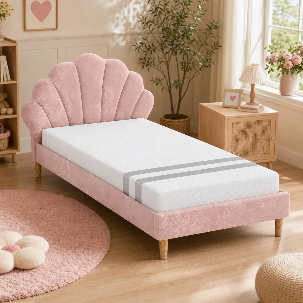 King Single Bed Frame with Pink Velvet Upholstery