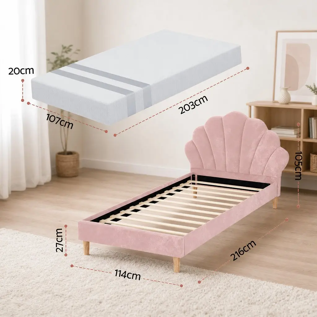 King Single Bed Frame with Pink Velvet Upholstery