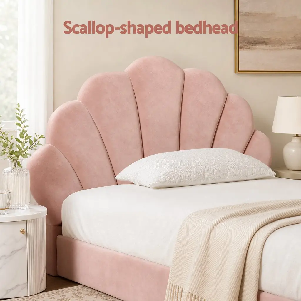 King Single Bed Frame with Pink Velvet Upholstery
