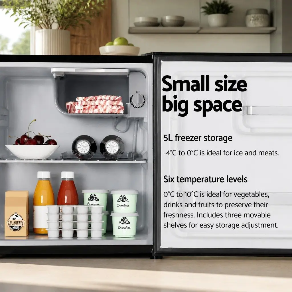 Portable Bar Fridge Beverage Cooler 48L Compact Black Indoor Outdoor