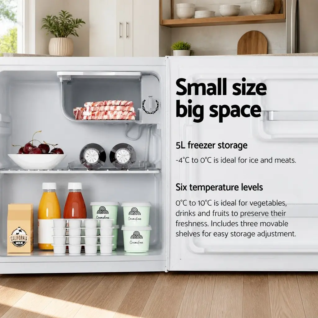 48L Bar Fridge Portable Compact Mini Refrigerator White for Caravan Apartment Office
