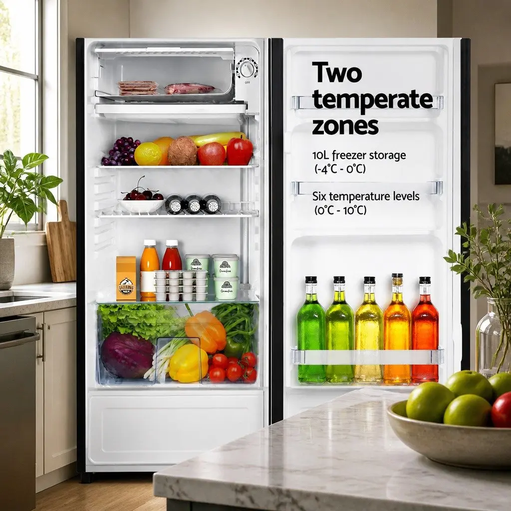95L Portable Bar Fridge Compact Cooler Adjustable Temperature Black