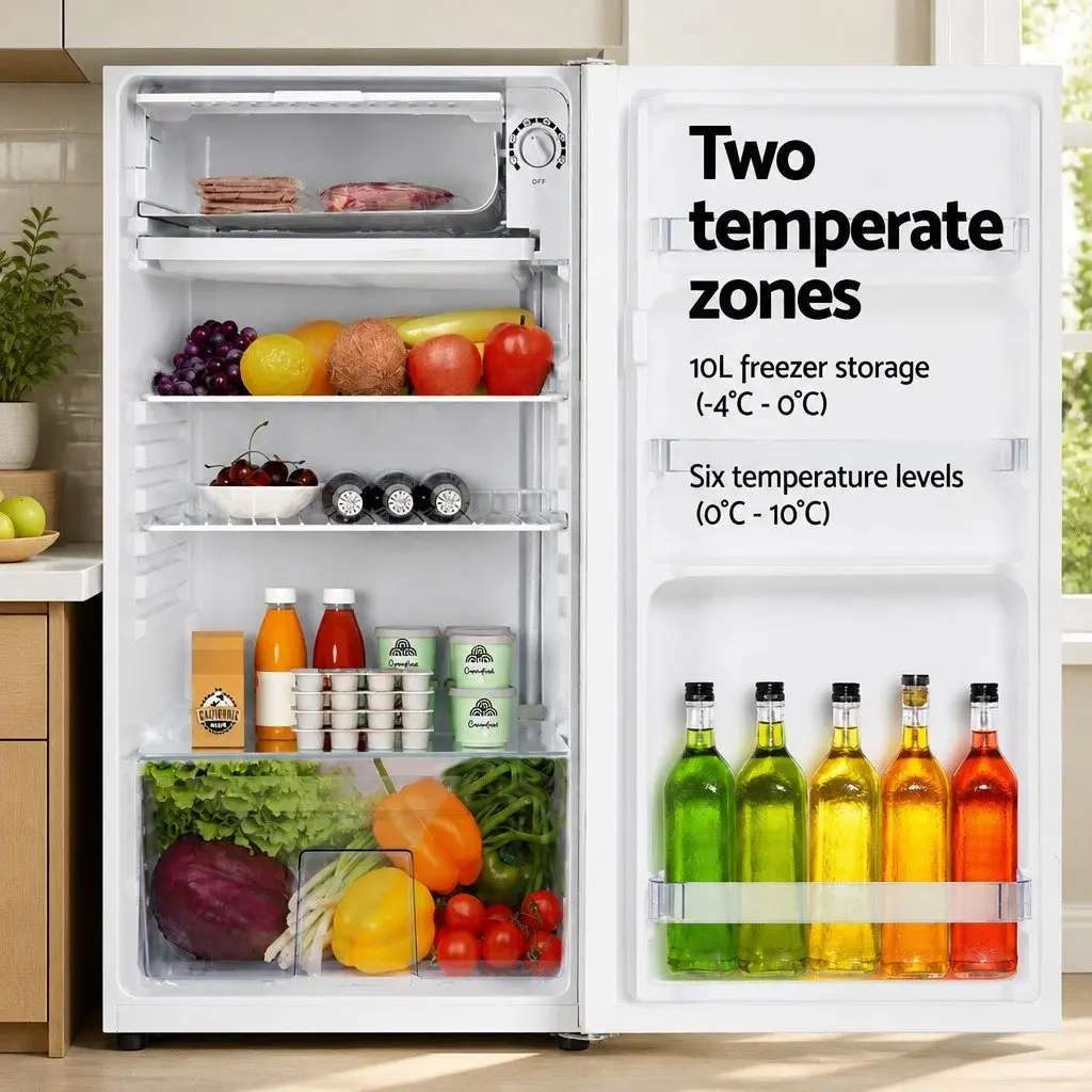 Bar Fridge 95L Portable Compact Cooler Chiller Beverage Refrigerator White