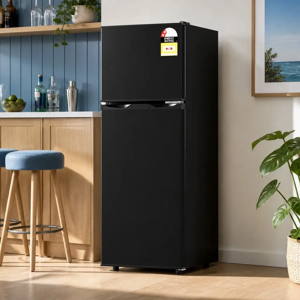 Mini Fridge Freezer Compact Two Door 122L Black