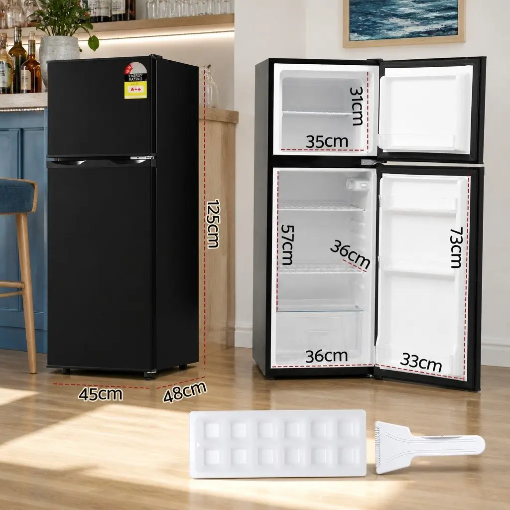 Mini Fridge Freezer Compact Two Door 122L Black