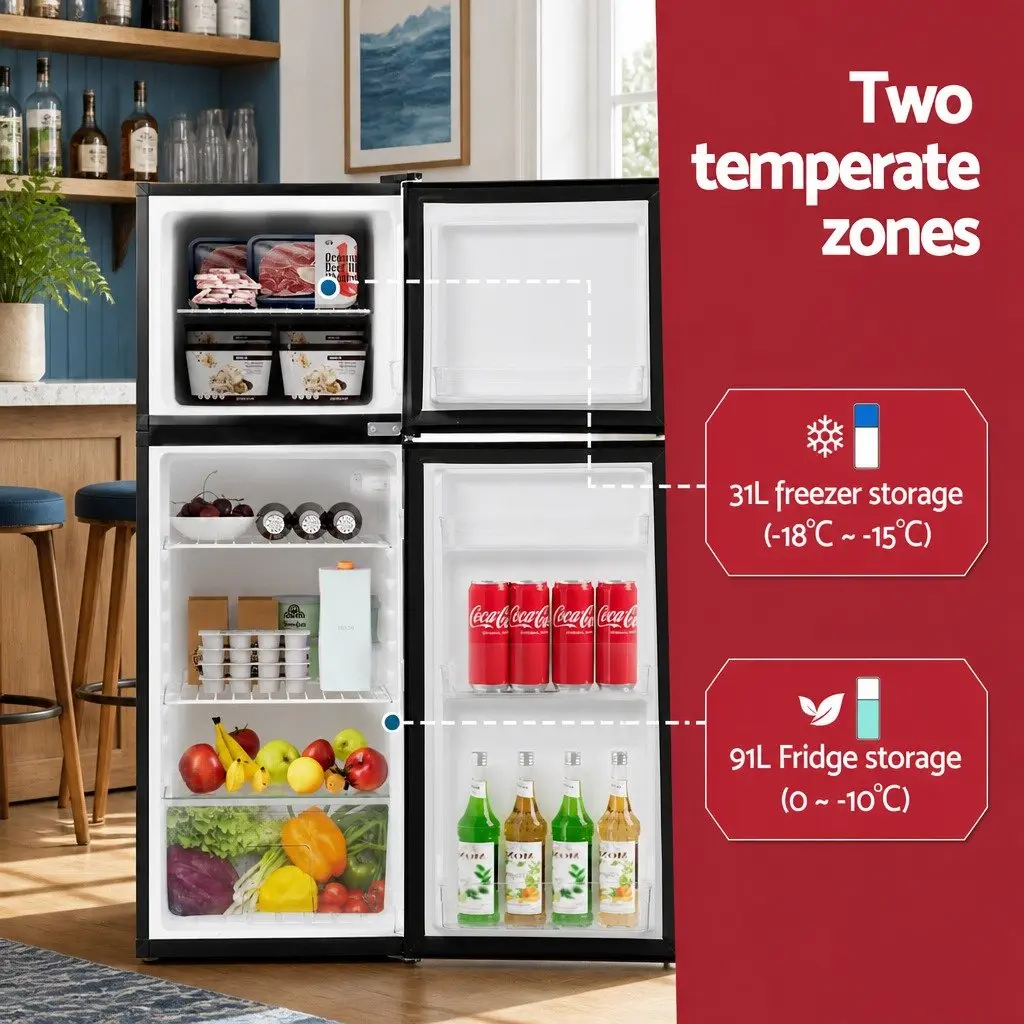Mini Fridge Freezer Compact Two Door 122L Black