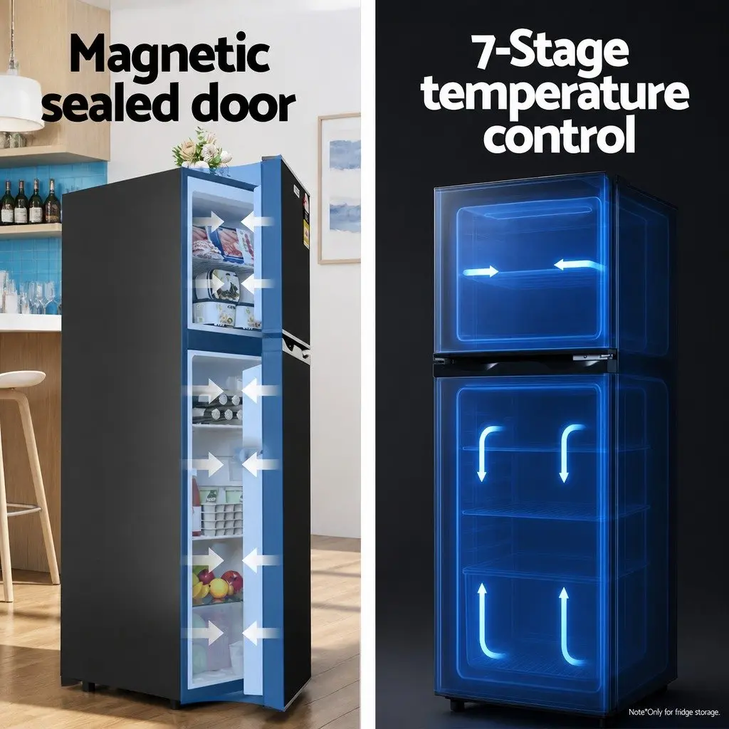 Mini Fridge Freezer Compact Two Door 122L Black