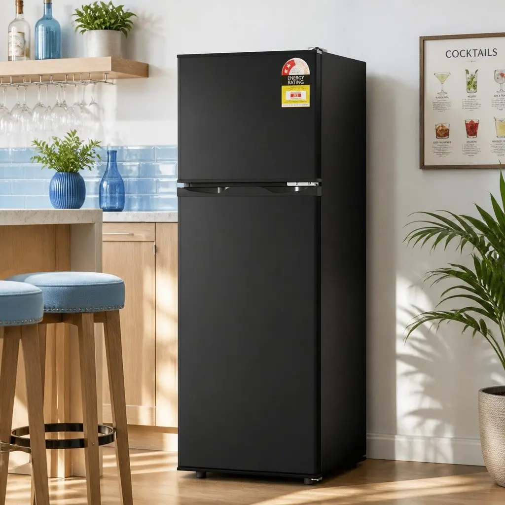 Mini Fridge Freezer Compact Two Door 122L Black
