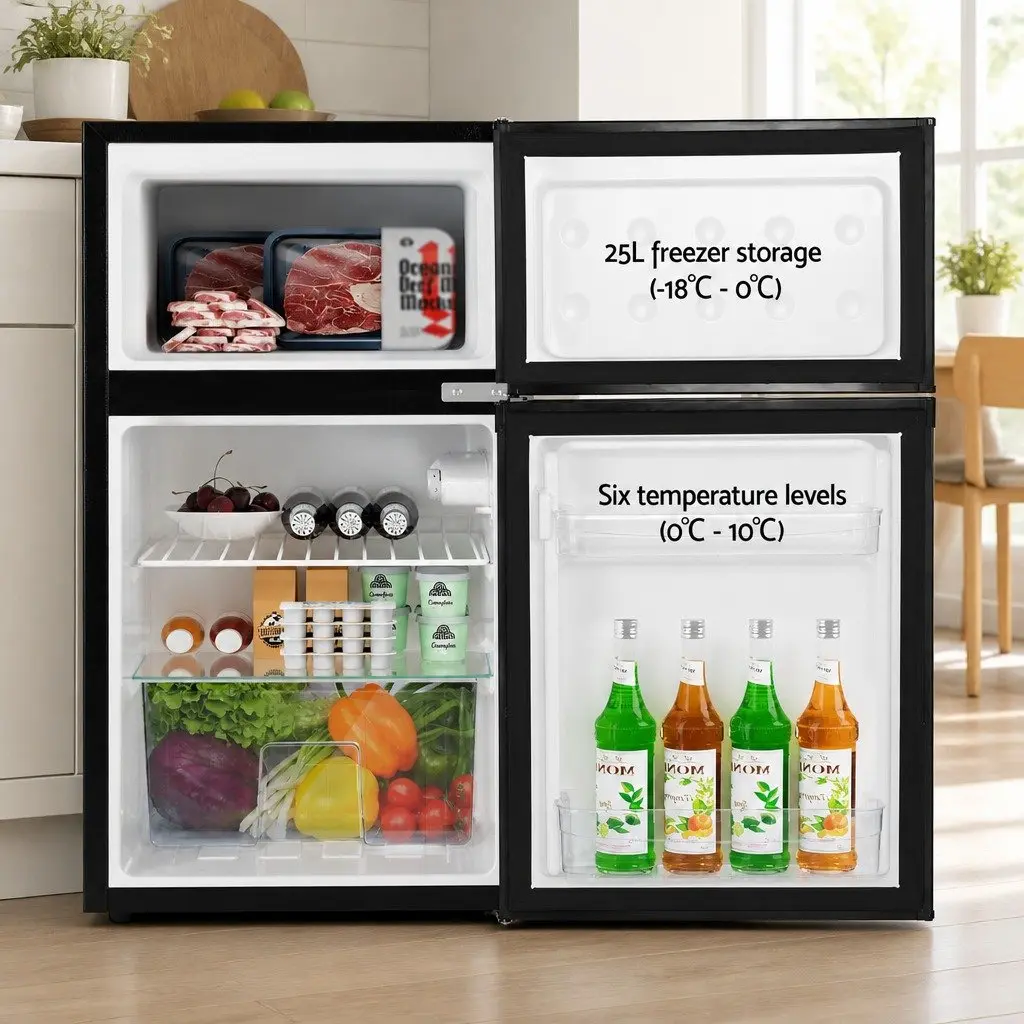 Bar Fridge Mini Freezer 85L Compact Cooling Appliance Twin Temperature Zones Black