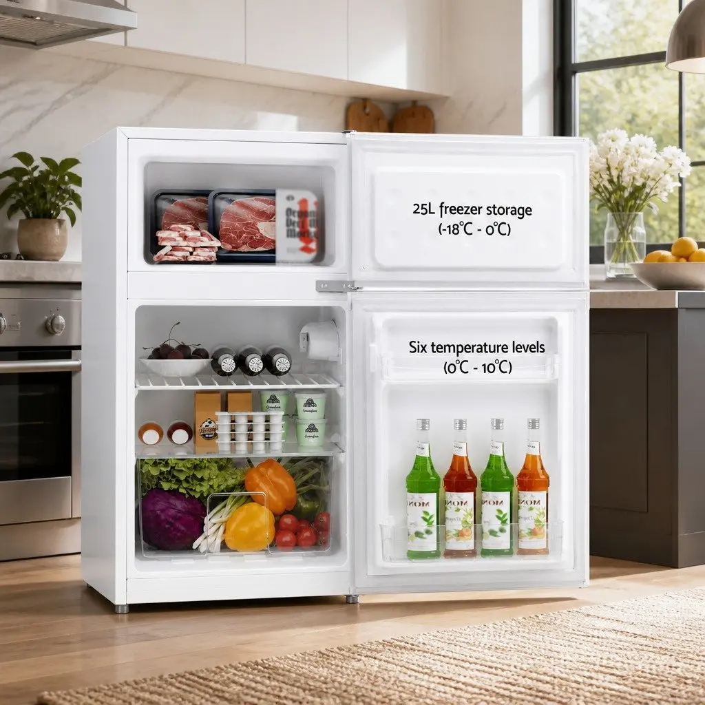 Bar Fridge 85L Mini Freezer Dual Temperature Zone White