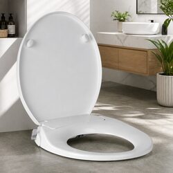 Non-Electric Bidet Toilet Seat Cover White Auto Water Spray Wash Knob Control