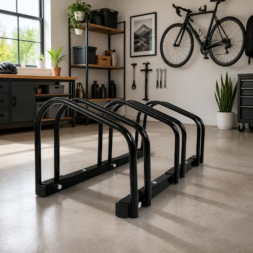 Bike Storage with a Black 3-Bike Stand