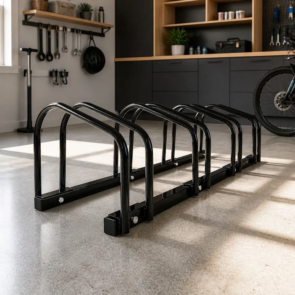 Bike Stand Rack Floor Parking Holder Storage For 4 Bicycles Cycling Black Steel
