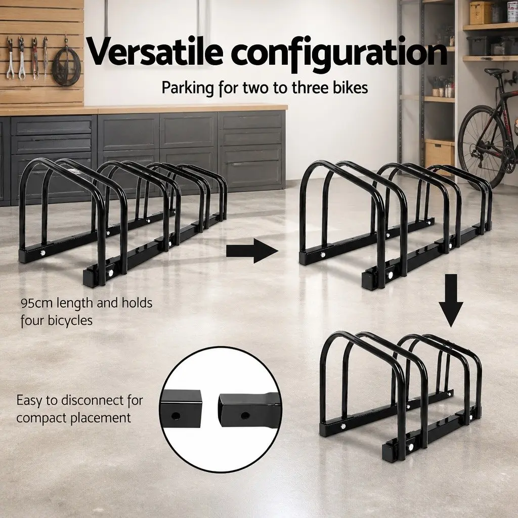 Bike Stand Rack Floor Parking Holder Storage For 4 Bicycles Cycling Black Steel