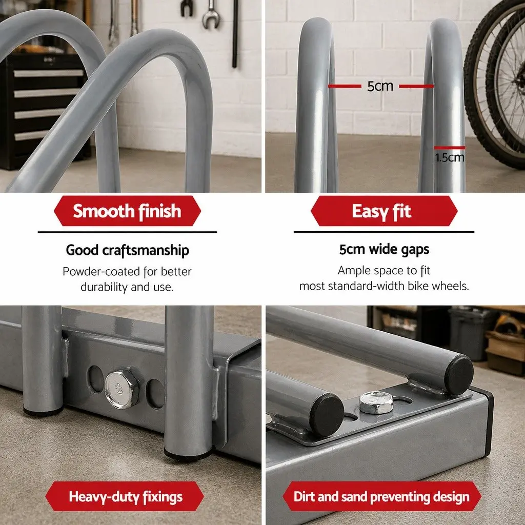 6 Bike Parking Stand Freestanding Storage Holder Silver Steel