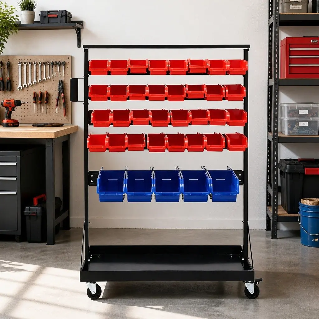 74 Bin Storage Rack Double Sided Mobile Workshop Garage Organizer 5 Tier Steel