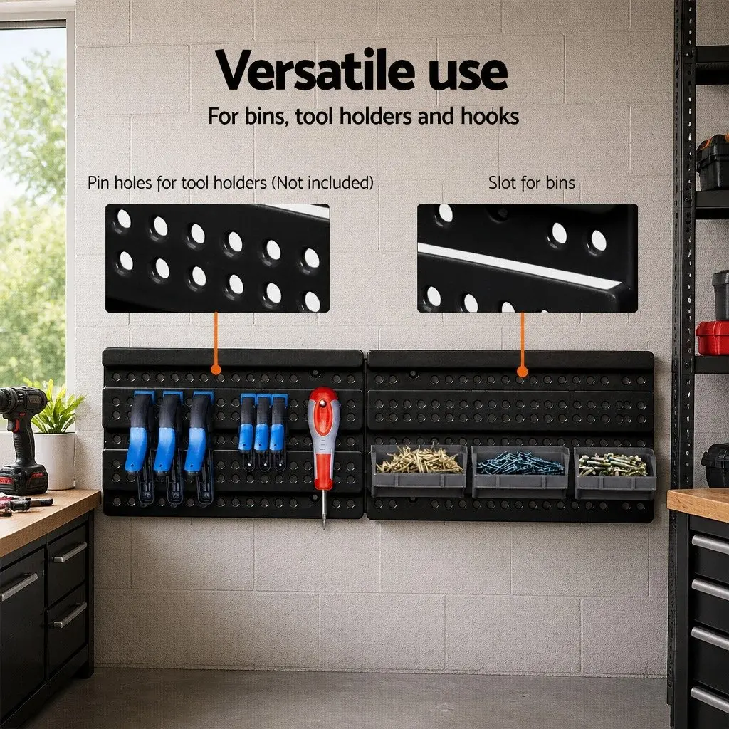 Wall Mounted Storage Rack Organiser Tool Holder 30 Bin Detachable Pegboard Grey