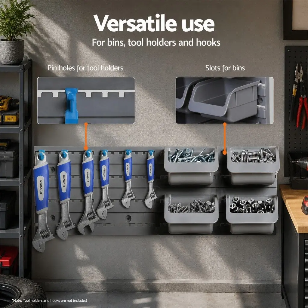 48 Bin Storage Rack Wall Mounted Tool Organizer Garage Steel Pegboard Grey