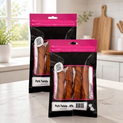Natural Pork Twists Dog Treats 4 Pack x 2 - High Protein Snack