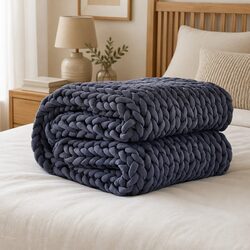 Weighted Knitted Blanket Chunky Dark Grey Double Queen Bed Anxiety Relief Sleep