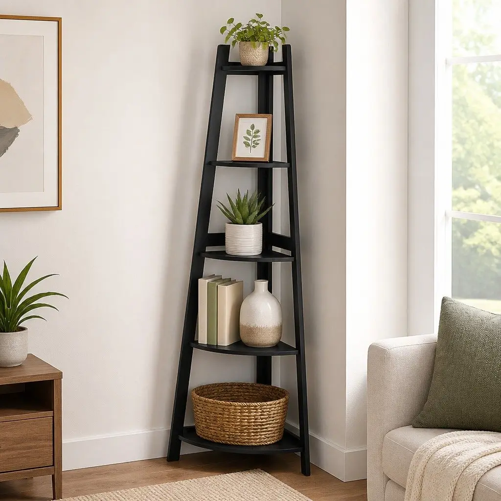 5-Tier Corner Shelf in Black Finish