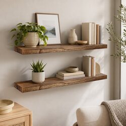 Floating Shelves Wall Mounted Wooden Storage Display Shelving Set of 2