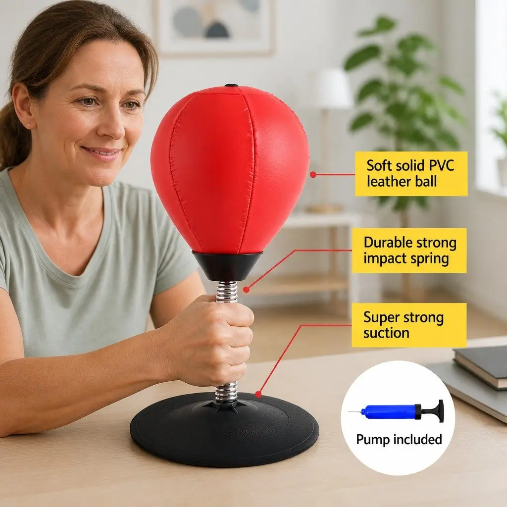 Desktop Punching Bag Stand with Speed Ball Swivel Pump Red Home Office Fitness