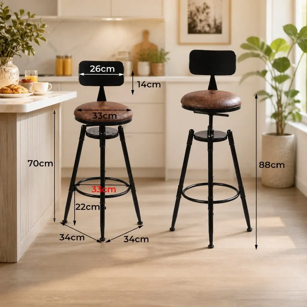 Industrial Bar Stool Counter Height Kitchen Dining Adjustable Swivel Footrest